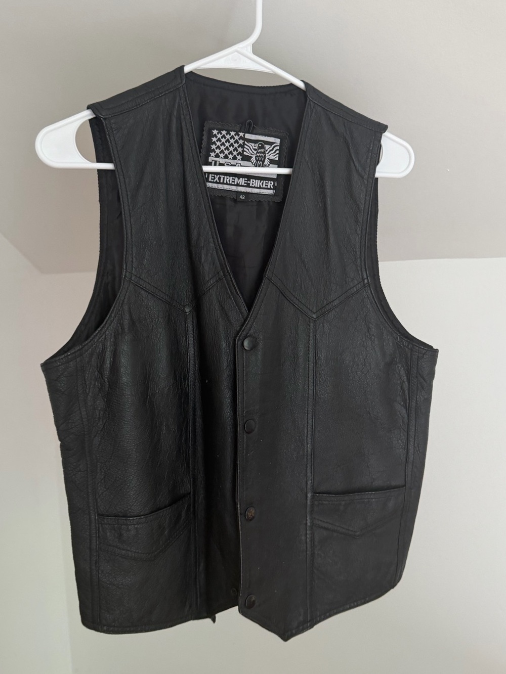 Extreme Biker Black Leather Vest size 42